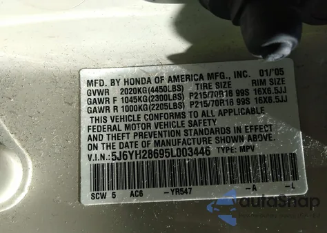 2005 Honda Element Ex from USA, damaged, VIN 5J6YH28695L003446